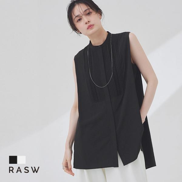 ブラウス ピンタック ブザム ノースリーブ チュニック丈 長め 袖タック 夏 レディース RASW ...