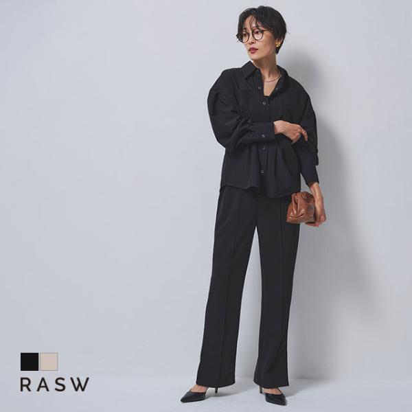 パンツ ストレッチ イージーパンツ ピンタック 美脚見え シンプル レディース ピエロ RASW あ...