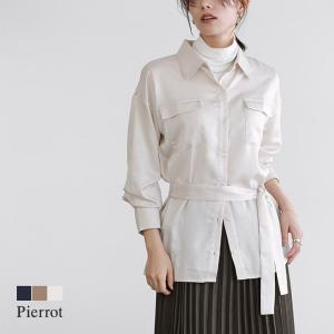 シャツ トップス ベルト オーバーシルエット ウエストマーク 秋 リボン レディース MD｜pierrot-webshop