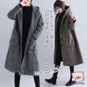 グレンチェック コート チェスターコート レディース ロングコート