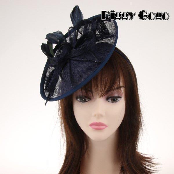 Sinamay Fascinatorシルクハットウェディングカクテルティーパーティーフェザーヘッドウ...