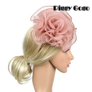 花のレースのヘッドバンドの魅力的な結婚式のブライダルロイヤルアスコットの帽子ピンク｜piggygogo