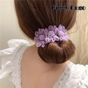 女性の巧みなお団子メーカーシフォンの花フレンチツイストヘアバンドヘッドバンドヘアバンドブレイダーツール｜piggygogo