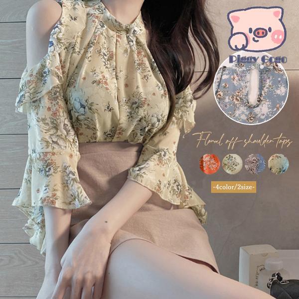 花柄ブラウスプチハイネックオフショルダー
