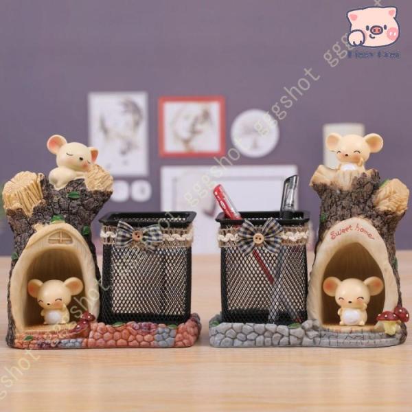 ペンスタンド ペン立て 可愛い ネズミ 動物 卓上 飾り 置物 メイクブラシスタンド 化粧ブラシ立て...