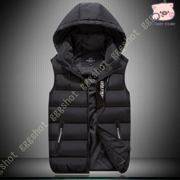 ダウンコットンベスト 中綿ベスト メンズ 大きいサイズ フード付き 厚手 暖かい 防寒 保温性 ダウ...