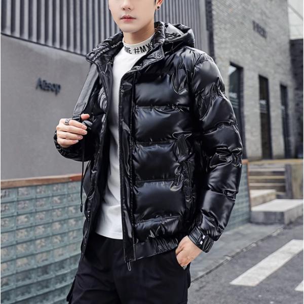 ダウンコート メンズ コート 暖かい ダウンジャケット エナメル 光沢 中綿ジャケット フード付き ...