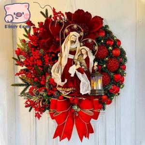 クリスマスリース シーンライト付き 松の枝 壁掛け飾り 玄関ドア 花 冬 30cm/40cm クリスマス キリスト｜piggygogo