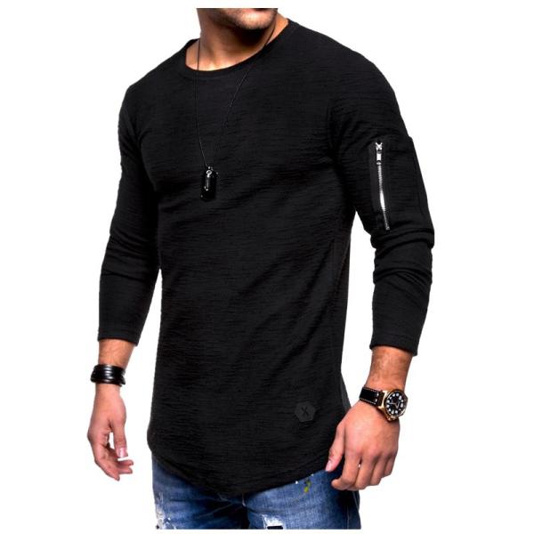 カットソー Tシャツ 長袖 ラウンドネック 丸首 ジッパー装飾 トップス メンズ 紳士服 シンプル ...