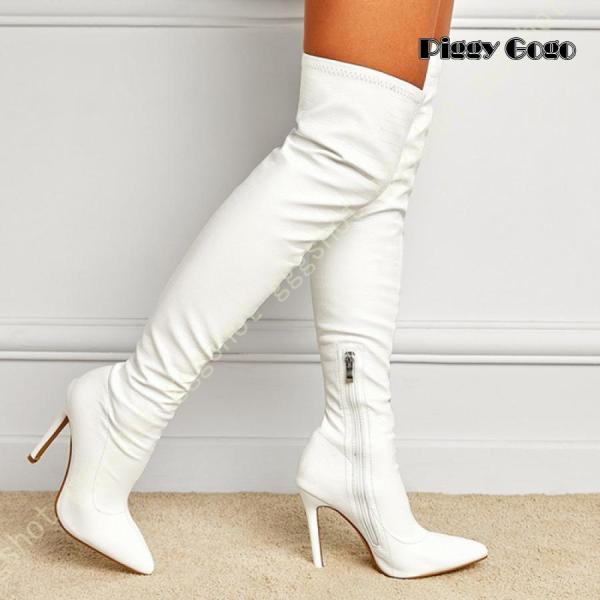 ニーハイブーツ 黒 白 美脚 ロングブーツ ピンヒール  可愛い エナメル ブーツ レディース 11...