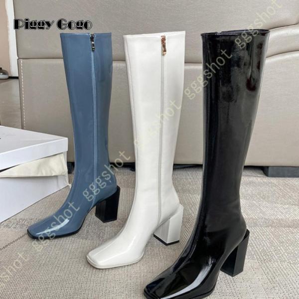 レディース カジュアル ニーハイブーツ ハイヒール ジョッキーブーツ ジッパーあり 履きやすい 歩き...