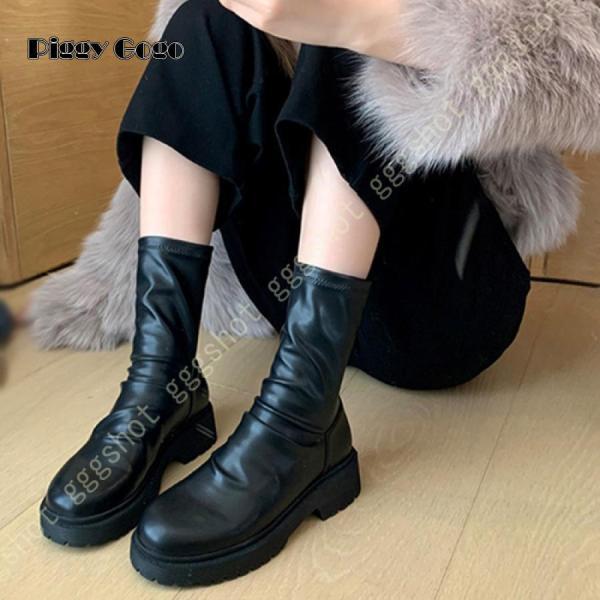 ラウンドトゥショートブーツ レディース サイドジップブーツ ストレッチ 歩きやすい 滑りにくい 柔ら...