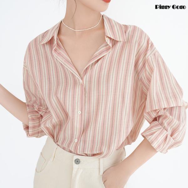 カラーストライプシャツ レディース 長袖