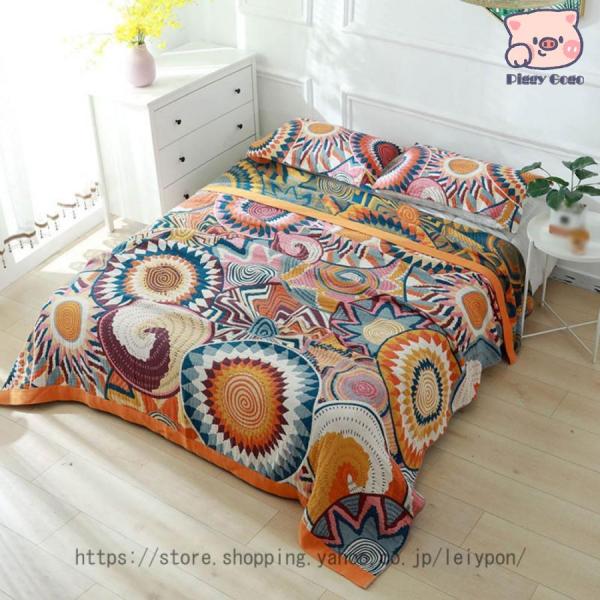 タオルケット ガーゼ タオルケット 柄 北欧 シングル ブランケット タオルケット 大判 4重織り ...