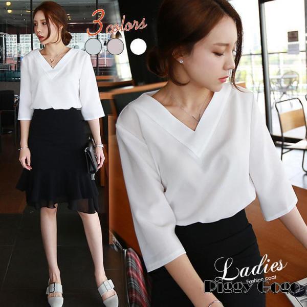 シフォンシャツ ブラウス レディースファッション トップス  Vネック サマーシャツ ゆったり 半袖...