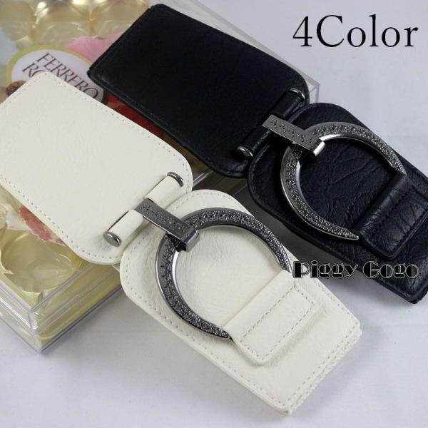 サッシュベルト レディース 女性 女子 ワイド サークル 円 フック フェイクレザー ゴム ストレッ...