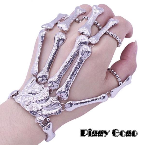 5本指 スカル ブレスレット ドクロ ガイコツ 骨 アーマーリング フィンガーリング コスプレ 仮装...