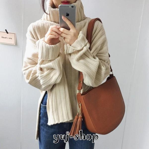 セーター ニットプルオーバー ユルい あったか ざっくり タートルネック ニット レディース トップ...