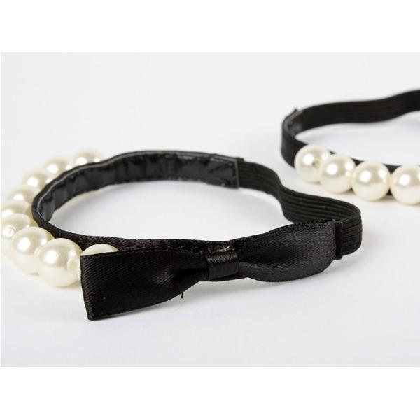 ホワイトパール×蝶々結び付き×ブラックベース シューズ留めバンド ベルト ダンスシューズに対応 ミュ...