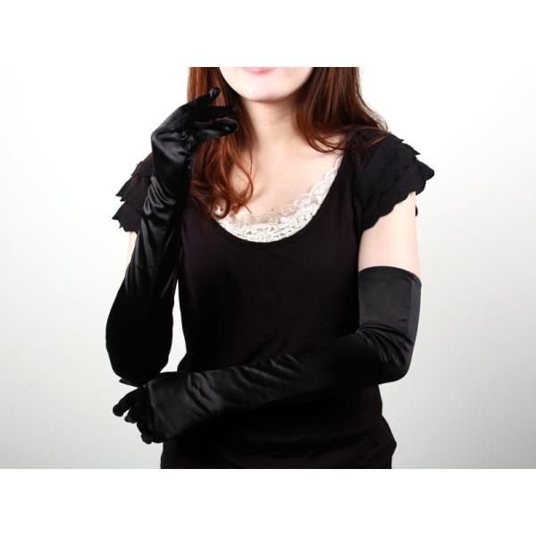 50±2CM黒 光沢サテンロンググローブ手袋 コスプレ