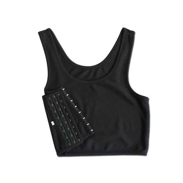 ポリエステル製 3段フック式 胸潰し ナベシャツ 男装コスプレ 吸湿性 黒 Sサイズ