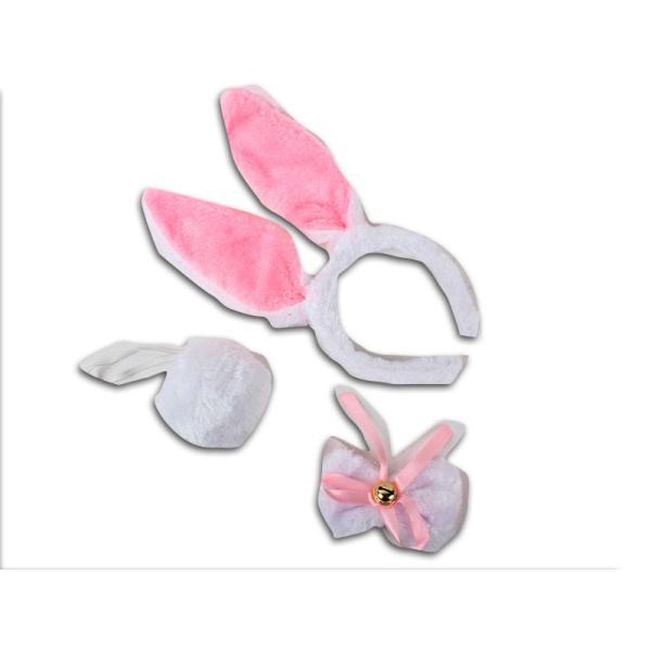 コスプレ パーティー 仮装 兎 うさぎ耳 カチューシャ+ふわふわ蝶ネクタイ+しっぽ セット#白