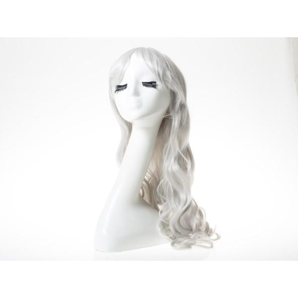 パーティー コスプレ 仮装 ウィッグ ロングヘア ウェーブ パーマタイプ 80cm#シルバーグレー