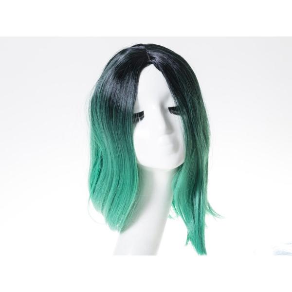 コスプレ 仮装 グラデーション ウィッグ カツラ セミロング ミディアム#グリーン