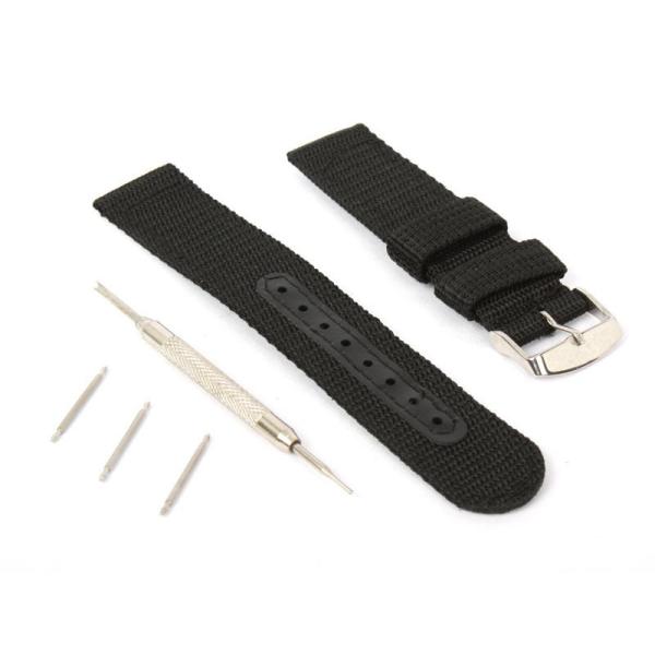 ナイロン製 腕時計 バンド ベルト 20mm ストラップ ブラック