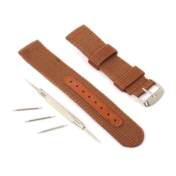 ナイロン製 腕時計 バンド ベルト 20mm ストラップ ブラウン