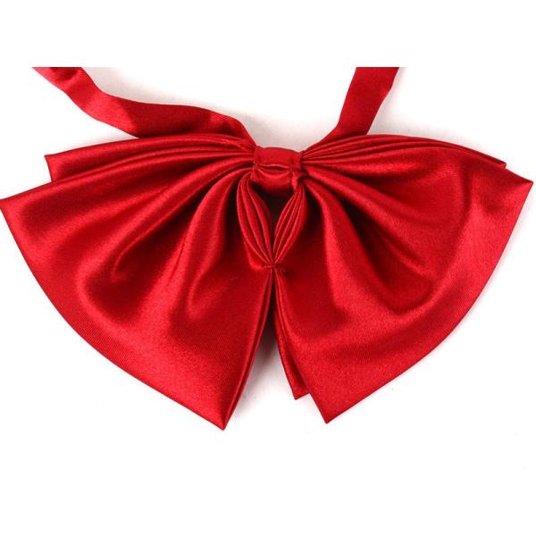 レディースファッション 学生風 光沢感 無地 蝶リボン 蝶タイ#ワインレッド