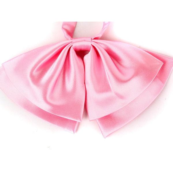 レディースファッション 学生風 光沢感 無地 蝶リボン 蝶タイ#ピンク