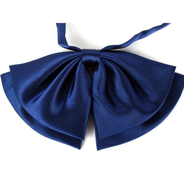 レディースファッション 学生風 光沢感 無地 蝶リボン 蝶タイ#ネイビー