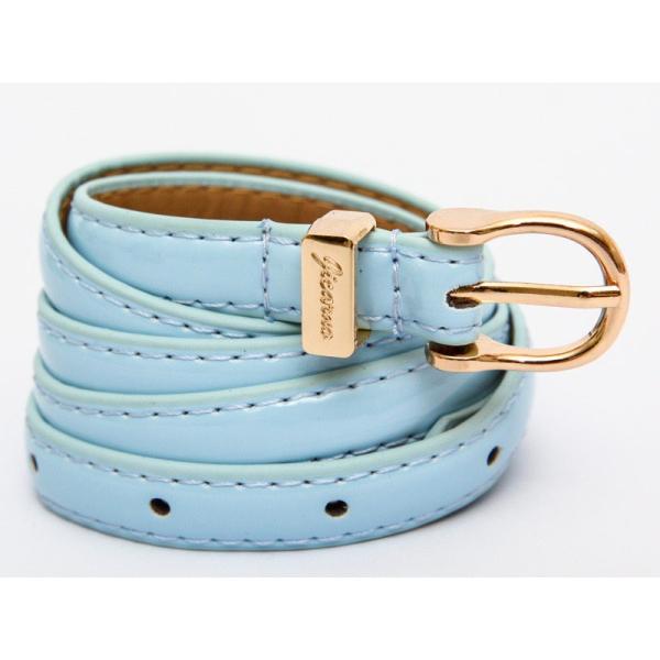 ファッション カラフル 無地 合成革 レザーベルト 細目タイプ 102cm#ライトブルー