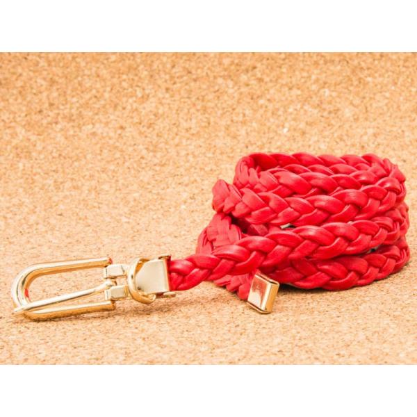 レディースファッション 無地 編み調 メッシュベルト 細目タイプ 97cm#レッド