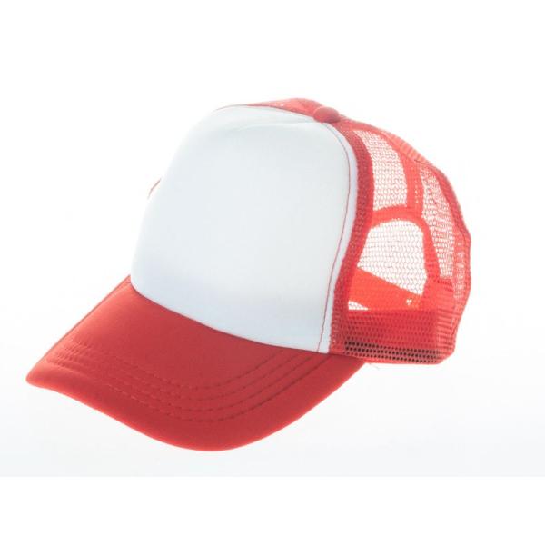 アールつば 無地 カジュアル 調節可能 通気性 網目 ベースボールキャップ 野球帽 帽子#赤×白