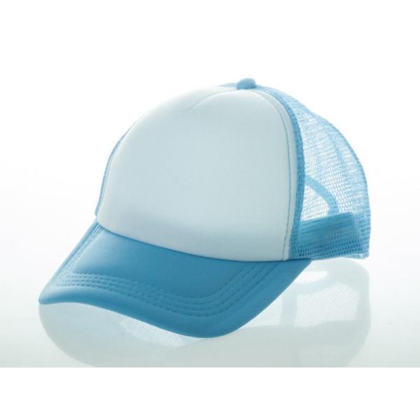 アールつば 無地 カジュアル 調節可能 通気性 網目 ベースボールキャップ 野球帽 帽子#空色×白