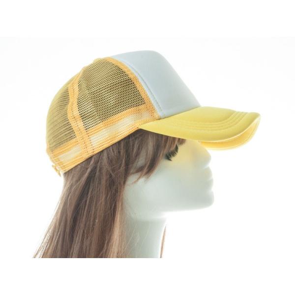 アールつば 無地 カジュアル 調節可能 通気性 網目 ベースボールキャップ 野球帽 帽子#黄×白