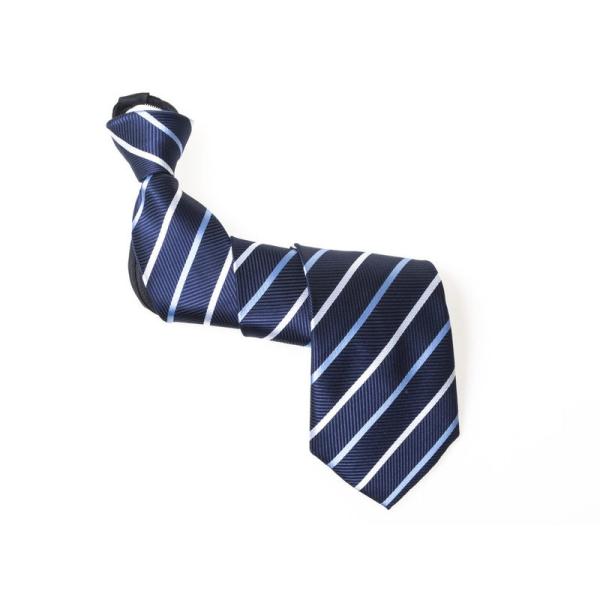 正装 ジッパー式 ワンタッチネクタイ ファスナーネクタイ クイックネクタイ ビジネス系#縞柄 紺色A