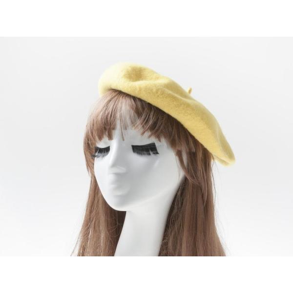 ファッション小物 男女兼用 無地 ウール混 ベレー帽 シンプル 四季対応 帽子#イエロー