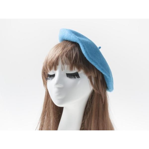 ファッション小物 男女兼用 無地 ウール混 ベレー帽 シンプル 四季対応 帽子#アクアブルー