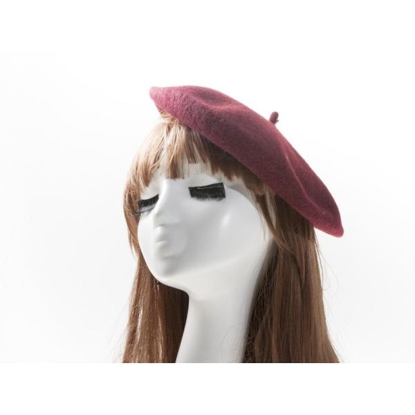 ファッション小物 男女兼用 無地 ウール混 ベレー帽 シンプル 四季対応 帽子#ワインレッド