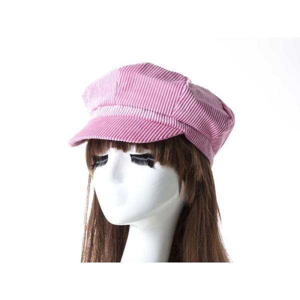 ファッション 男女兼用 縞模様 コーデュロイ製 八角ベレー帽 シンプル 四季対応 帽子#ピンク