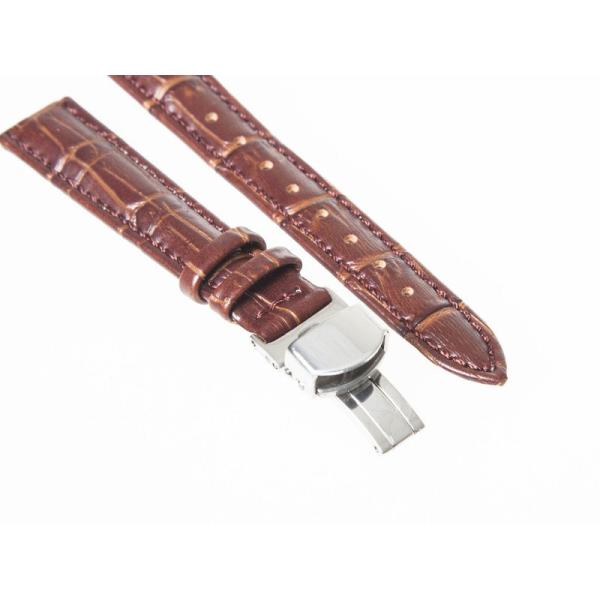 汎用 本革 ワニ革風仕上げ 腕時計 ベルト ブレスレット バンド 交換用#幅16mm ブラウン
