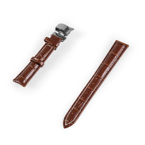 汎用 本革 ワニ革風仕上げ 腕時計 ベルト ブレスレット バンド 交換用#幅20mm ブラウン+ホワ...