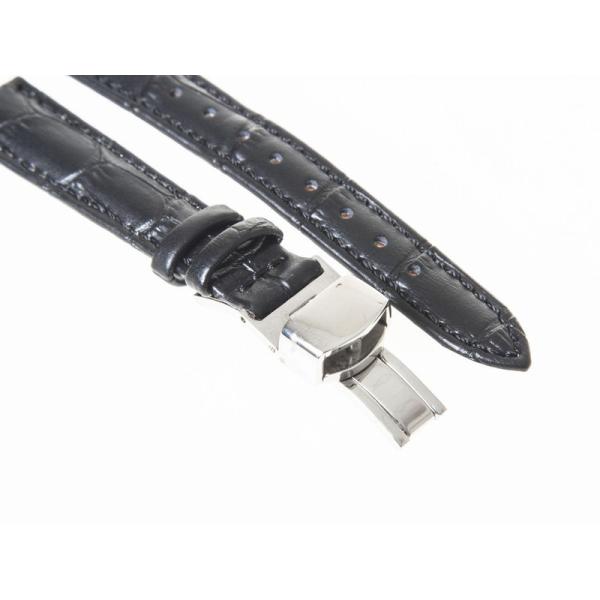 汎用 本革 ワニ革風仕上げ 腕時計 ベルト ブレスレット バンド 交換用#幅22mm ブラック