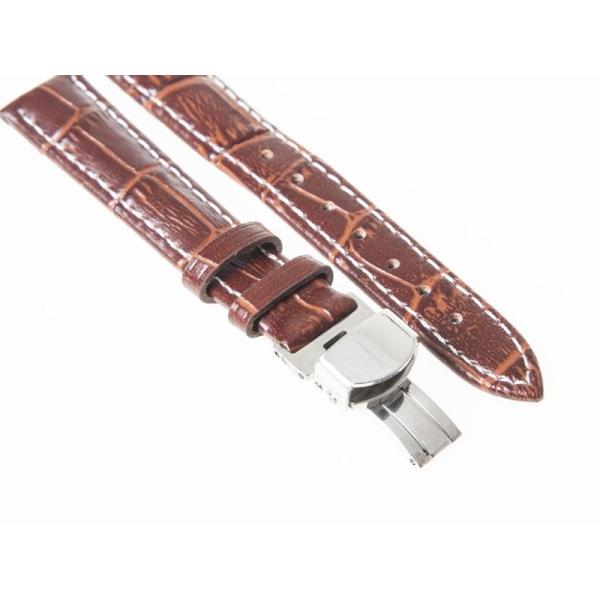 汎用 本革 ワニ革風仕上げ 腕時計 ベルト ブレスレット バンド 交換用#幅22mm ブラウン+ホワ...