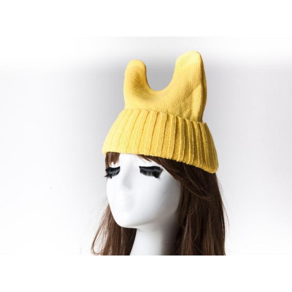 プチデビル ファッション 小悪魔 猫耳 ニット帽 ニットキャップ#ライトイエロー