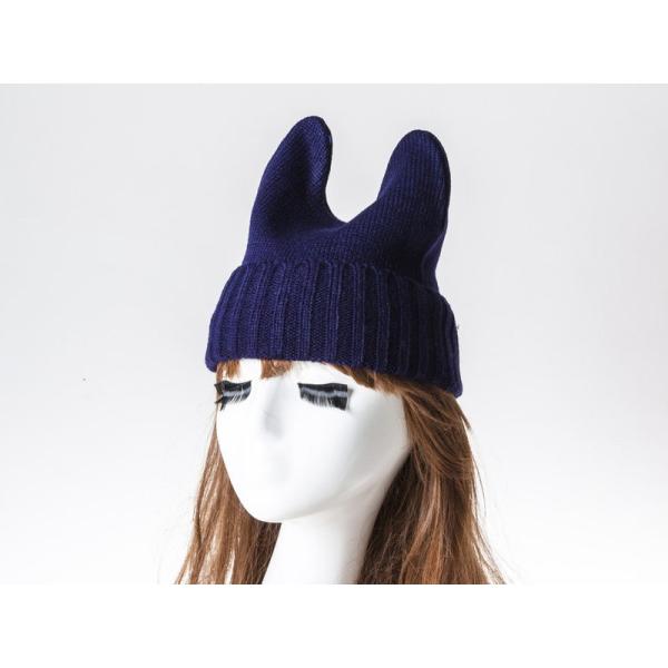 プチデビル ファッション 小悪魔 猫耳 ニット帽 ニットキャップ#ダークブルー