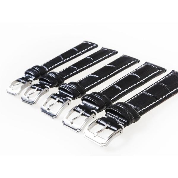 汎用 腕時計 交換用 艶消し 本革 ワニ革風 バンド ベルト 線入り 黒地×白い縫い目#20mm